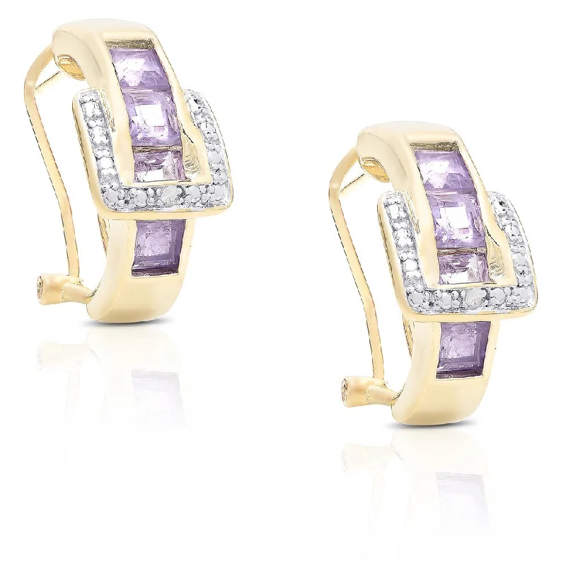 Dolce Giavonna Gold Over Sterling Silver Diamond Accent and Gemstone Buckle Design Earrings