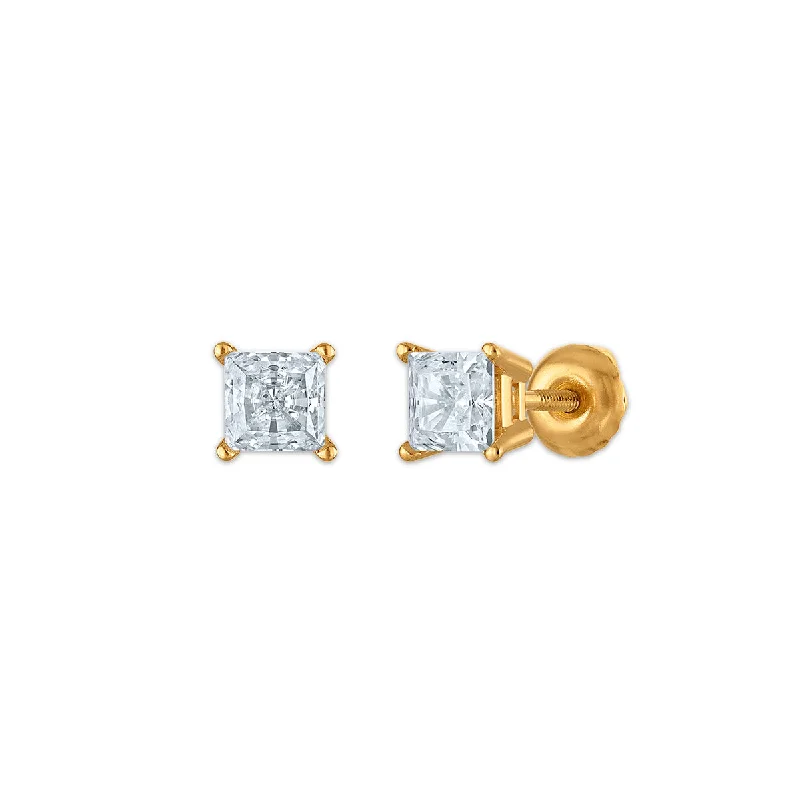 EcoLove 1/2 CTW Lab Grown Diamond Princess Cut Stud Earrings in 10KT Yellow Gold