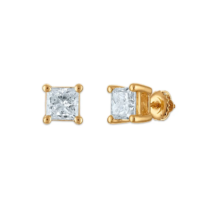 EcoLove 2 CTW Princess Cut Lab Grown Diamond Stud Earrings in 10KT Yellow Gold