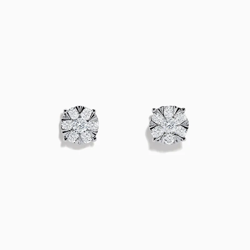 14K White Gold Diamond Cluster Stud Earrings, 1.01 TCW