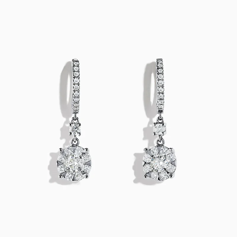 Bouquet 14K White Gold Diamond Cluster Drop Earrings, 1.55 TCW