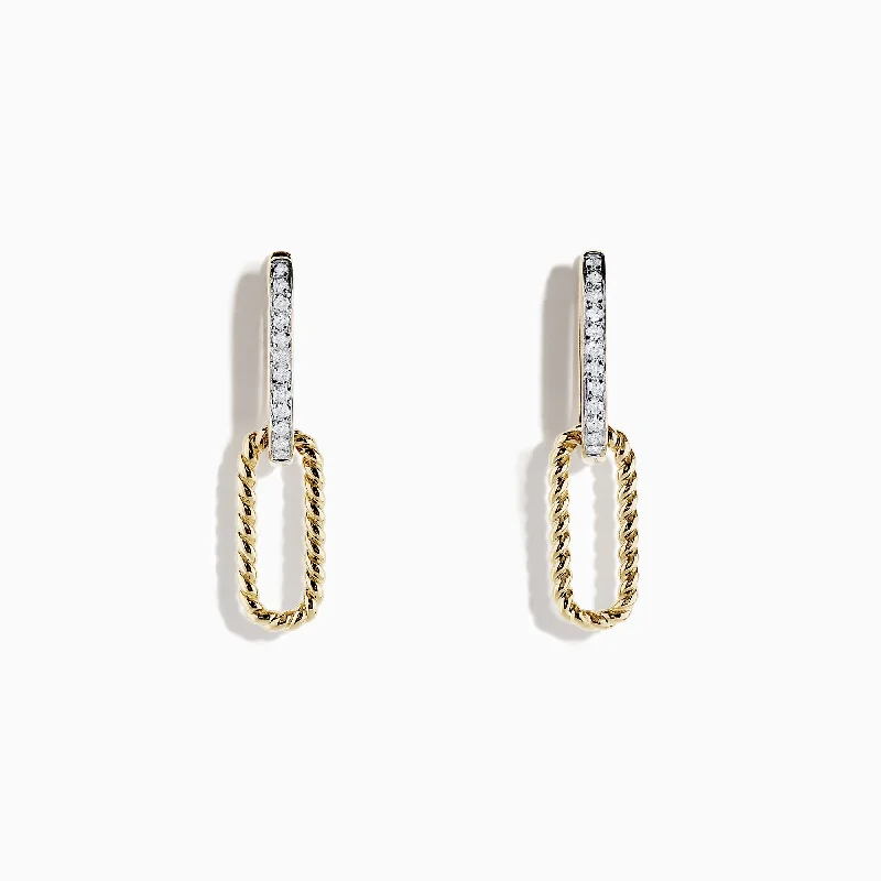 D'Oro 14K Yellow Gold Diamond Paperclip Earrings, 0.12 TCW