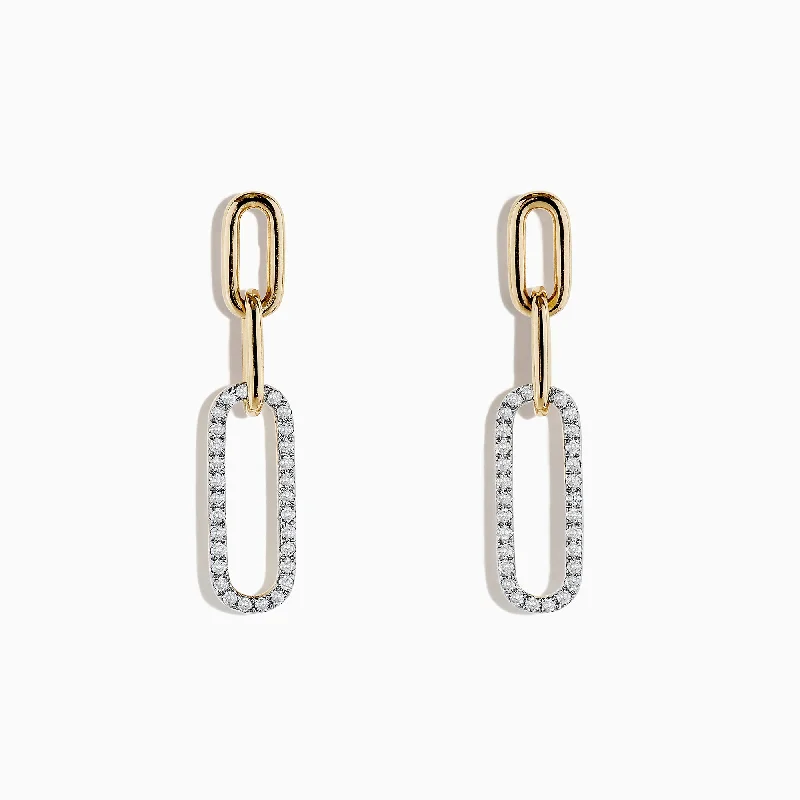 D'Oro 14K Yellow Gold Diamond Paperclip Earrings, 0.29 TCW