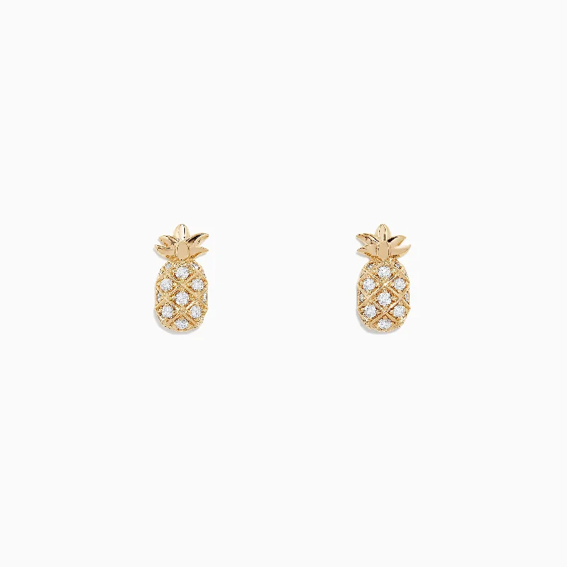 Novelty 14K Yellow Gold Diamond Pineapple Earrings, 0.27 TCW