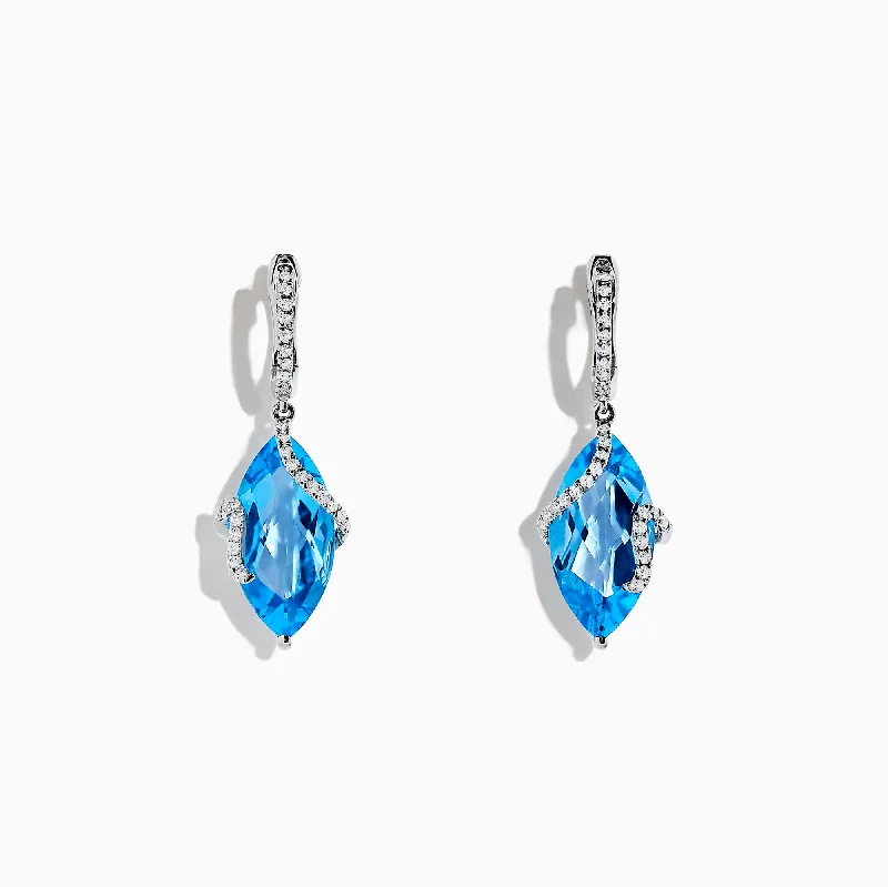 Ocean Bleu 14K White Gold Blue Topaz and Diamond Earrings, 13.98 TCW