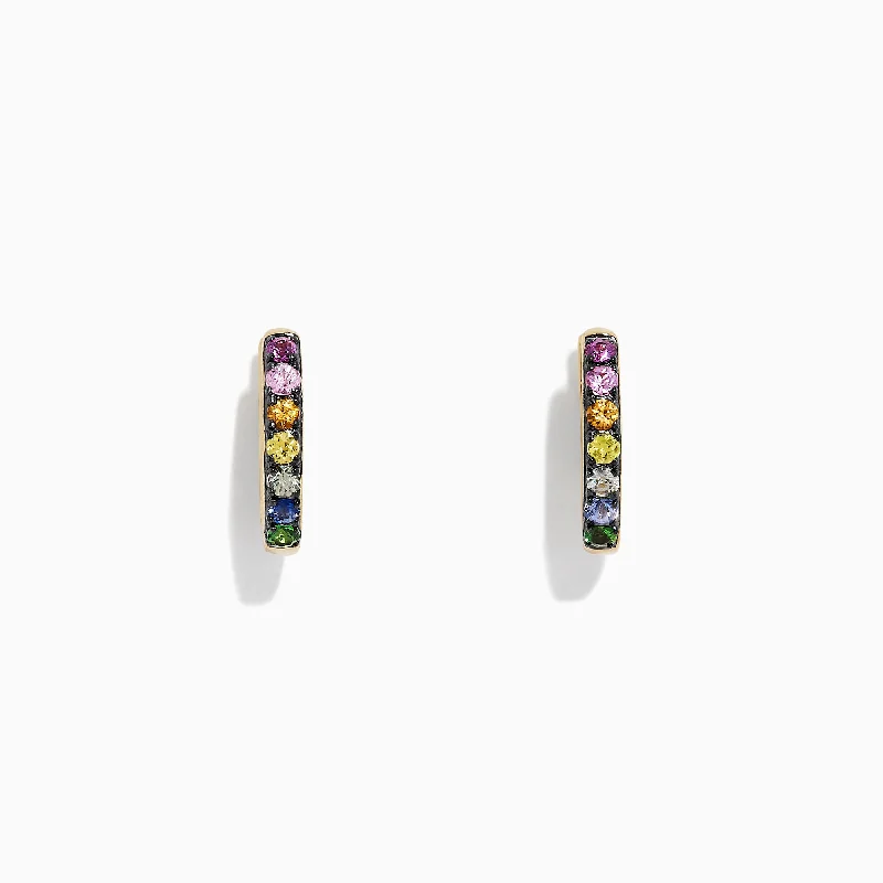 Watercolors 14K Gold Multi Sapphire Mini Hoop Earrings, 0.66 TCW