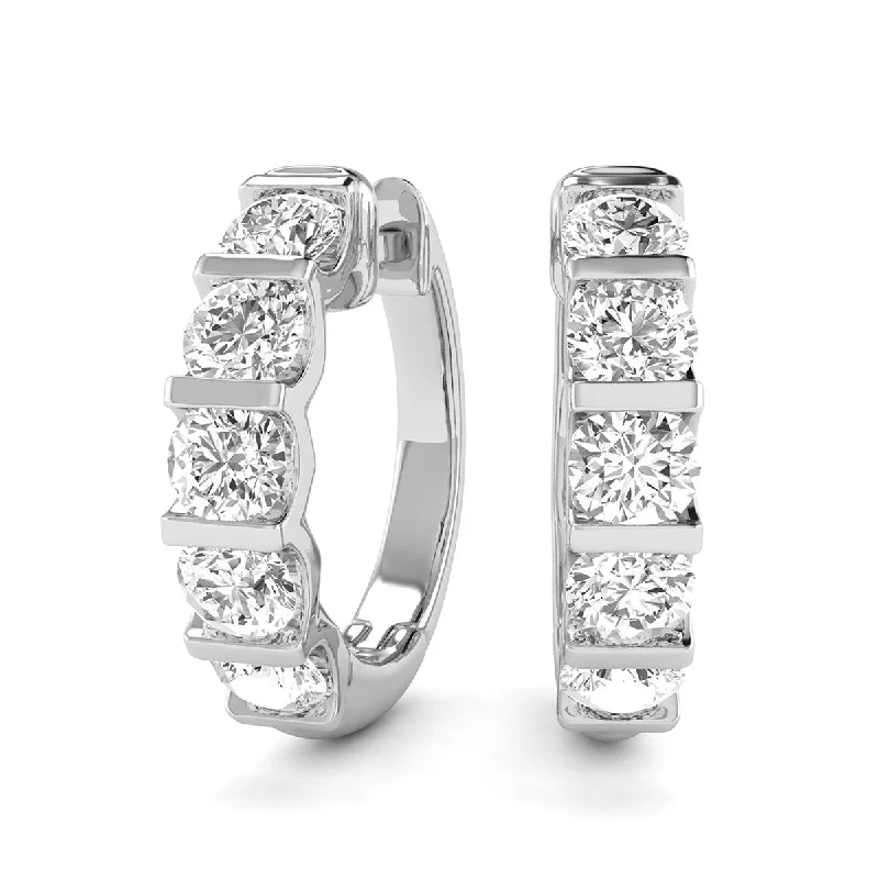 Marquee 1/2 Carat TW Natural Channel Set Diamond Hoop Earrings in 14K White Gold