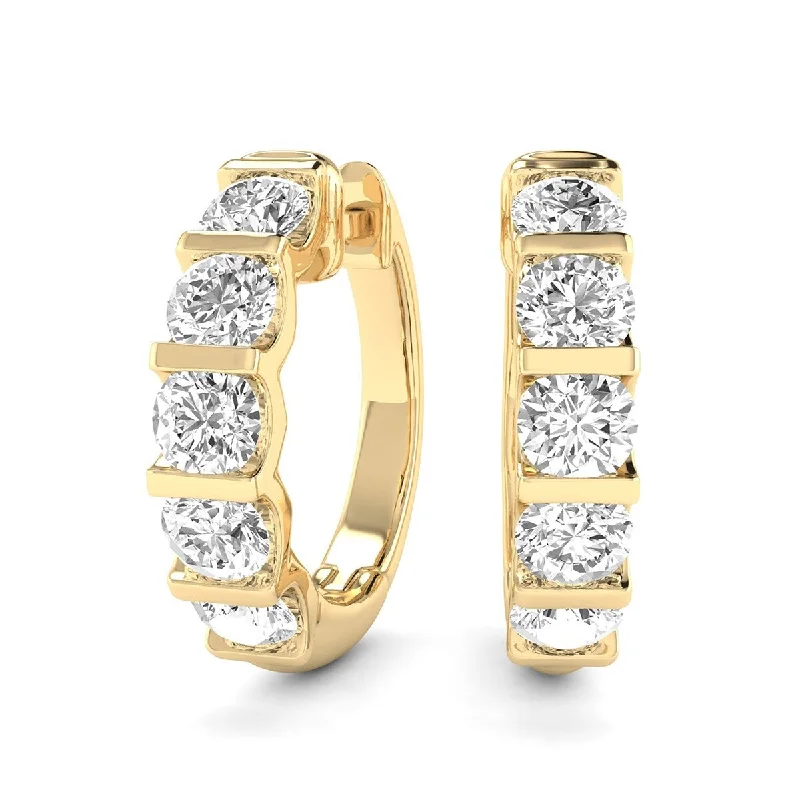 Marquee 1/2 Carat TW Natural Channel Set Diamond Hoop Earrings in 14K Yellow Gold