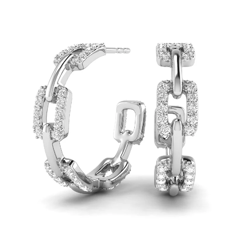 Marquee 1 Carat TW Diamond Links Hoop Earrings in 14K White Gold