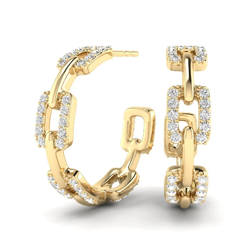 Marquee 1 Carat TW Diamond Links Hoop Earrings in 14K Yellow Gold