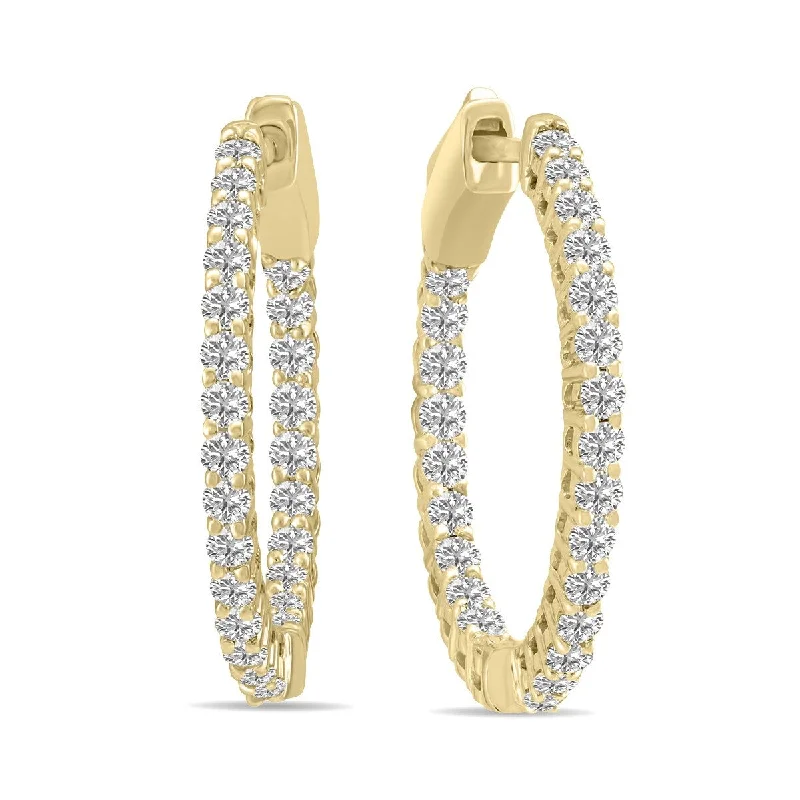 Marquee 1 Carat TW Round Lab Grown Diamond Hoop Earrings in 14K Yellow Gold