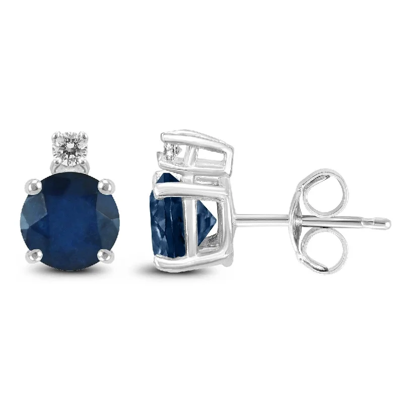 Marquee 14K White Gold 5MM Round Sapphire and Diamond Earrings