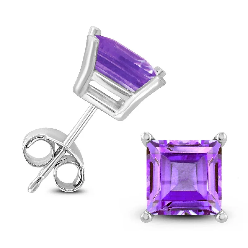 Marquee 14K White Gold 5MM Square Amethyst Earrings