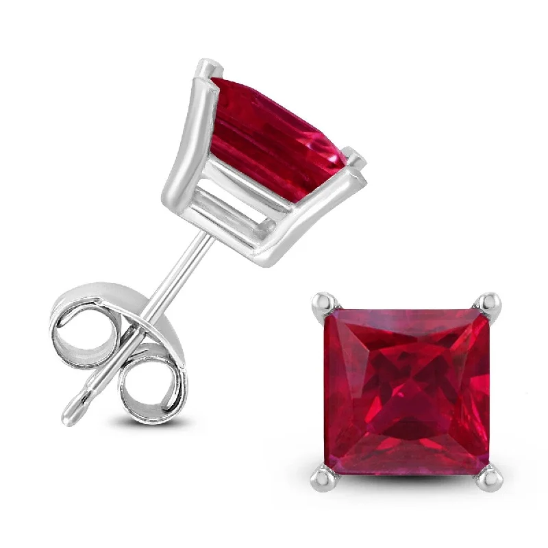 Marquee 14K White Gold 5MM Square Ruby Earrings