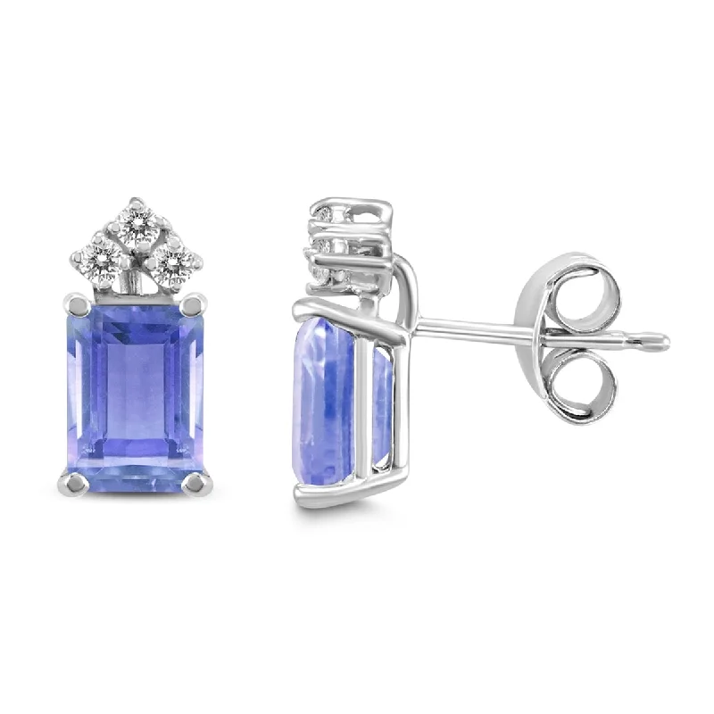 Marquee 14K White Gold 5x3MM Emerald Shaped Tanzanite and Diamond Earrings