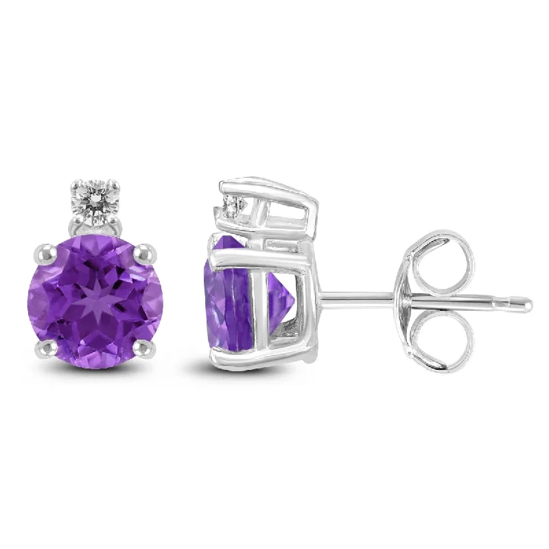 Marquee 14K White Gold 6MM Round Amethyst and Diamond Earrings