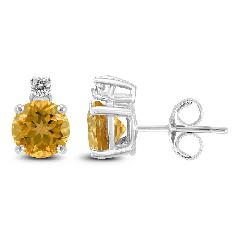 Marquee 14K White Gold 6MM Round Citrine and Diamond Earrings