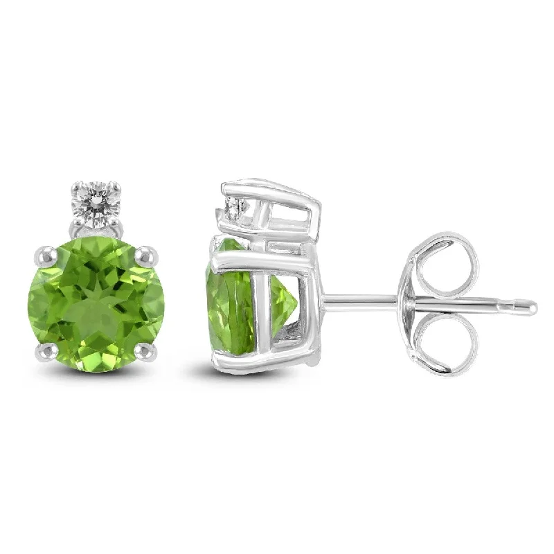 Marquee 14K White Gold 6MM Round Peridot and Diamond Earrings