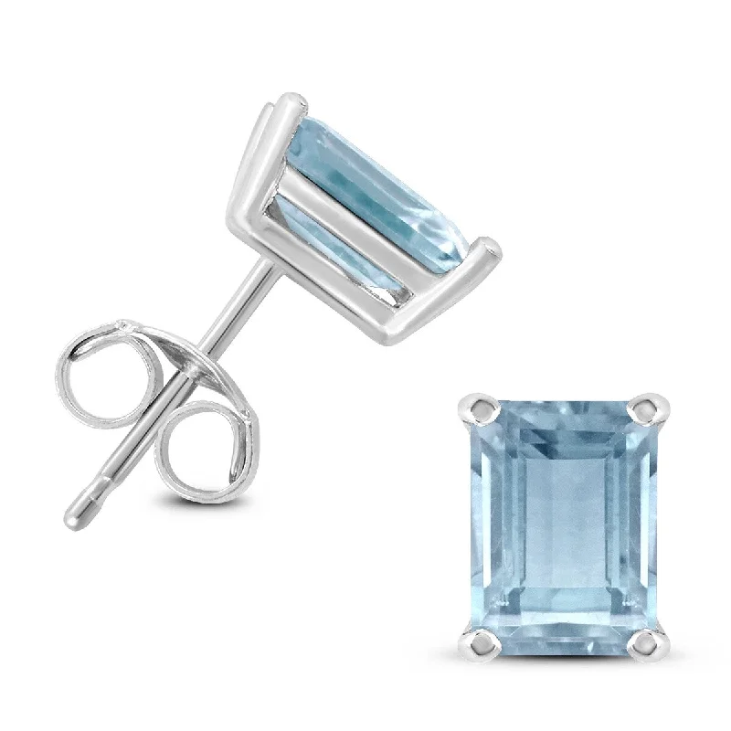 Marquee 14K White Gold 6x4MM Emerald Shaped Aquamarine Earrings