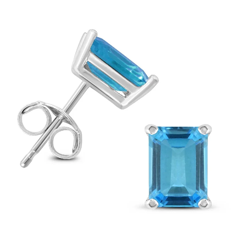 Marquee 14K White Gold 6x4MM Emerald Shaped Blue Topaz Earrings