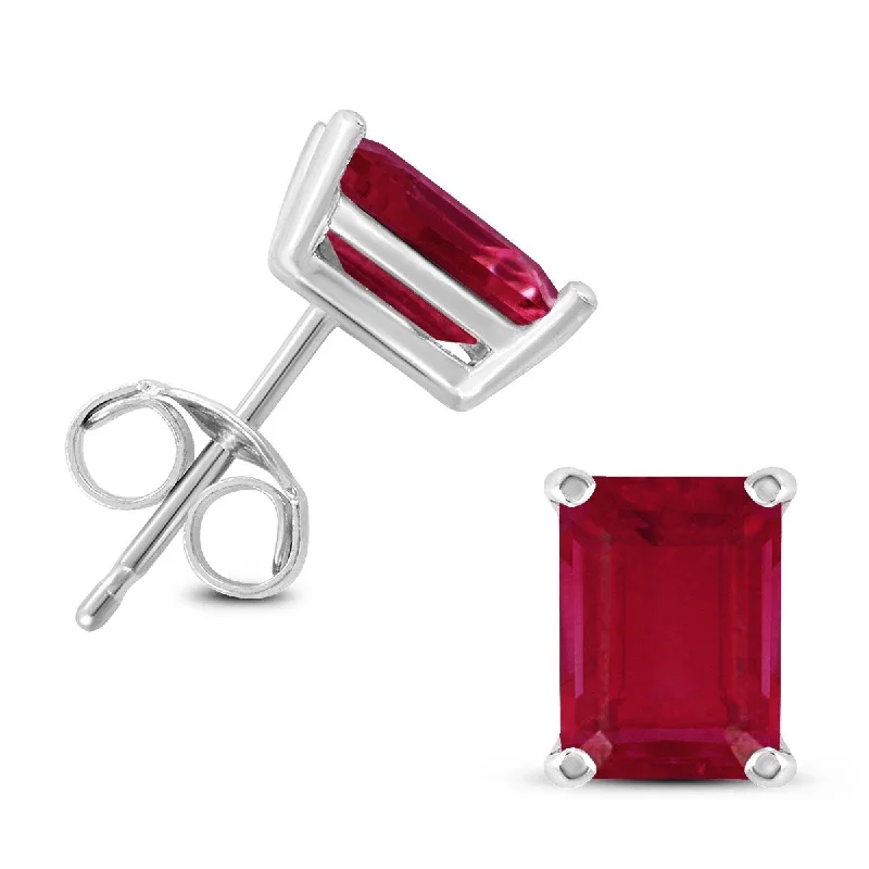 Marquee 14K White Gold 6x4MM Emerald Shaped Ruby Earrings