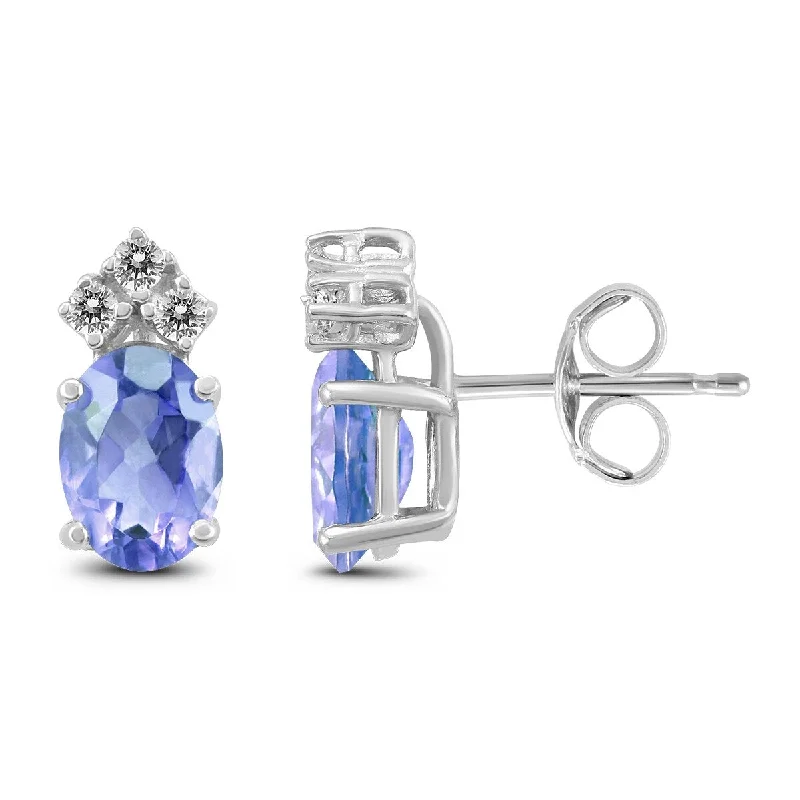 Marquee 14K White Gold 6x4MM Oval Tanzanite and Diamond Earrings