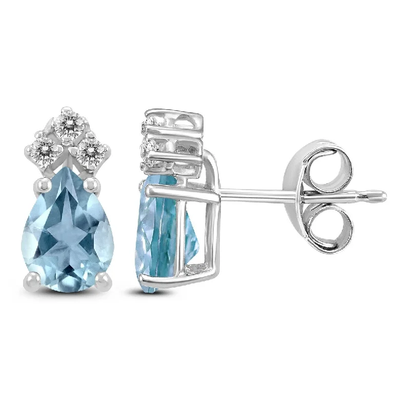 Marquee 14K White Gold 6x4MM Pear Aquamarine and Diamond Earrings