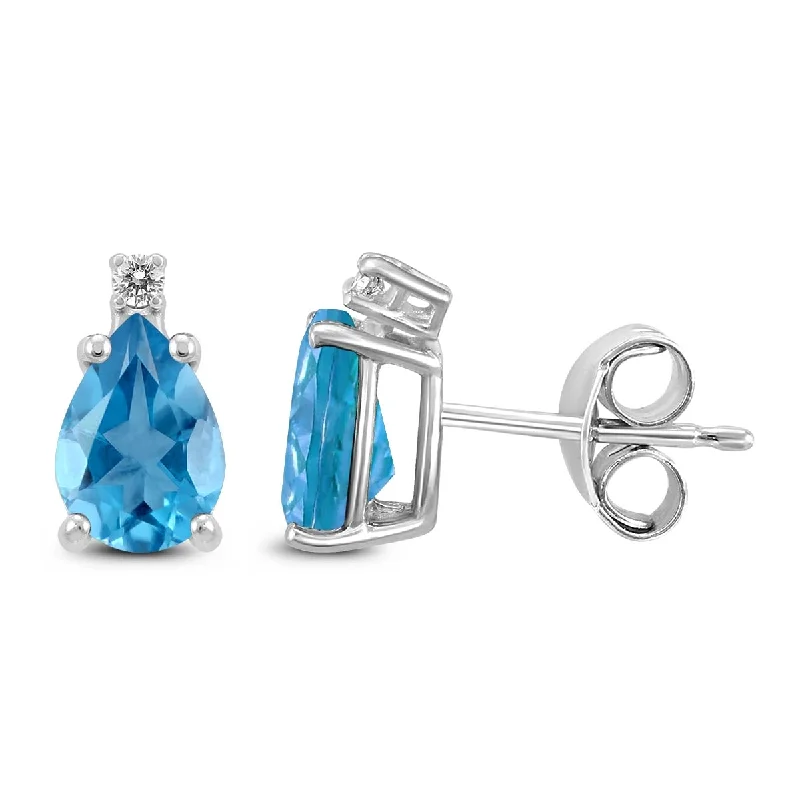 Marquee 14K White Gold 6x4MM Pear Blue Topaz and Diamond Earrings