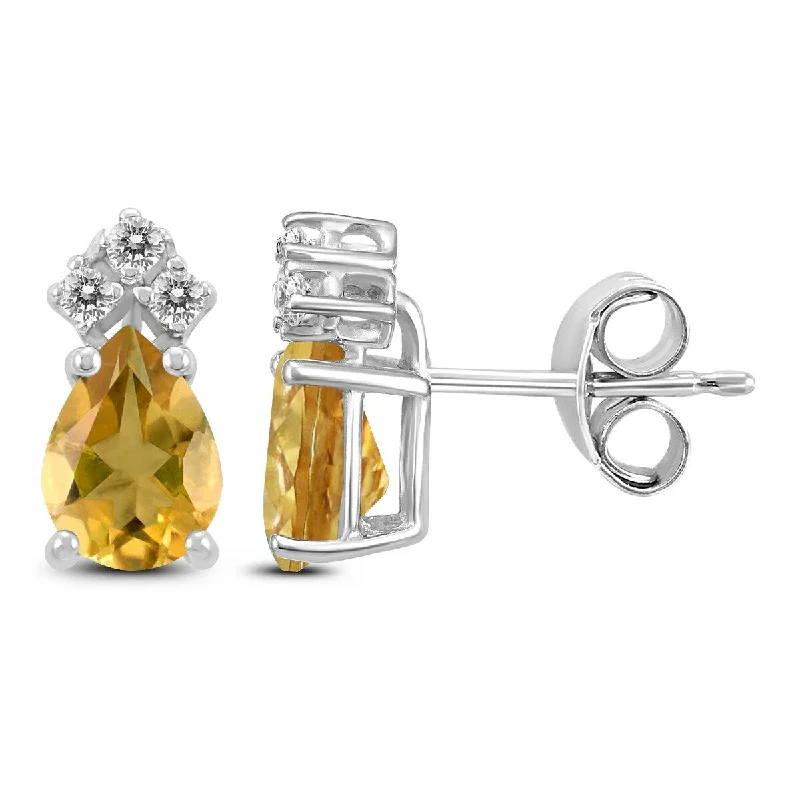 Marquee 14K White Gold 6x4MM Pear Citrine and Diamond Earrings