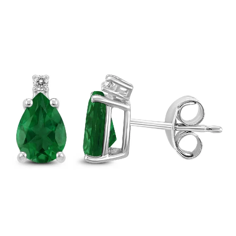 Marquee 14K White Gold 6x4MM Pear Emerald and Diamond Earrings