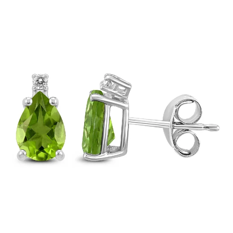 Marquee 14K White Gold 6x4MM Pear Peridot and Diamond Earrings