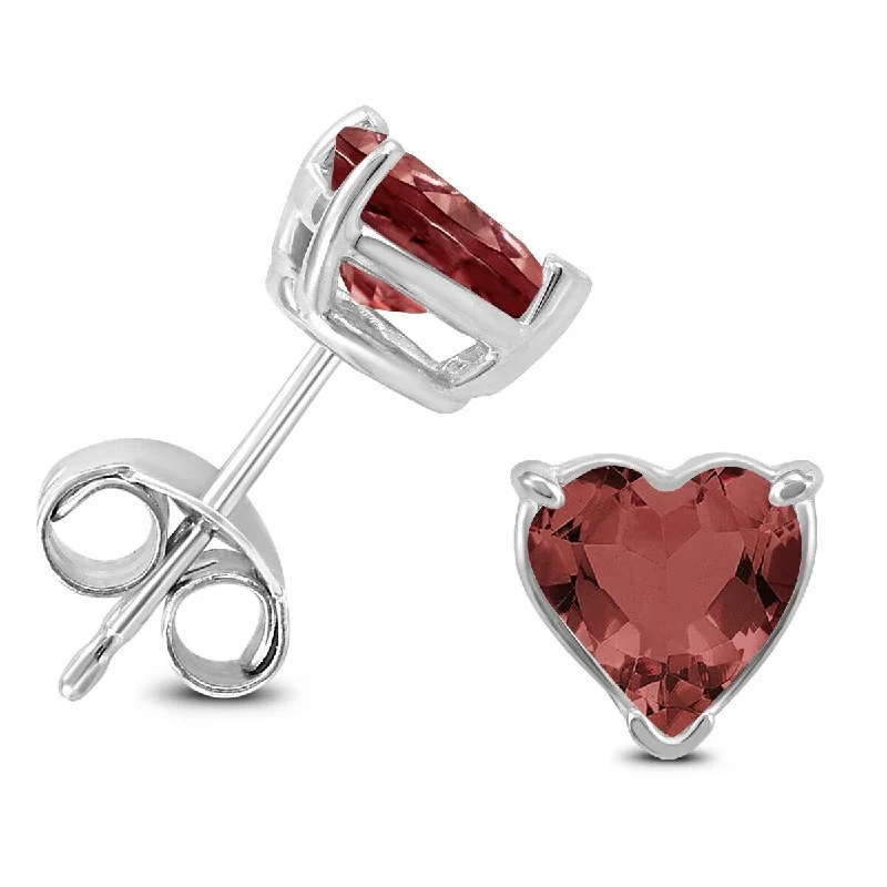 Marquee 14K White Gold 7MM Heart Garnet Earrings