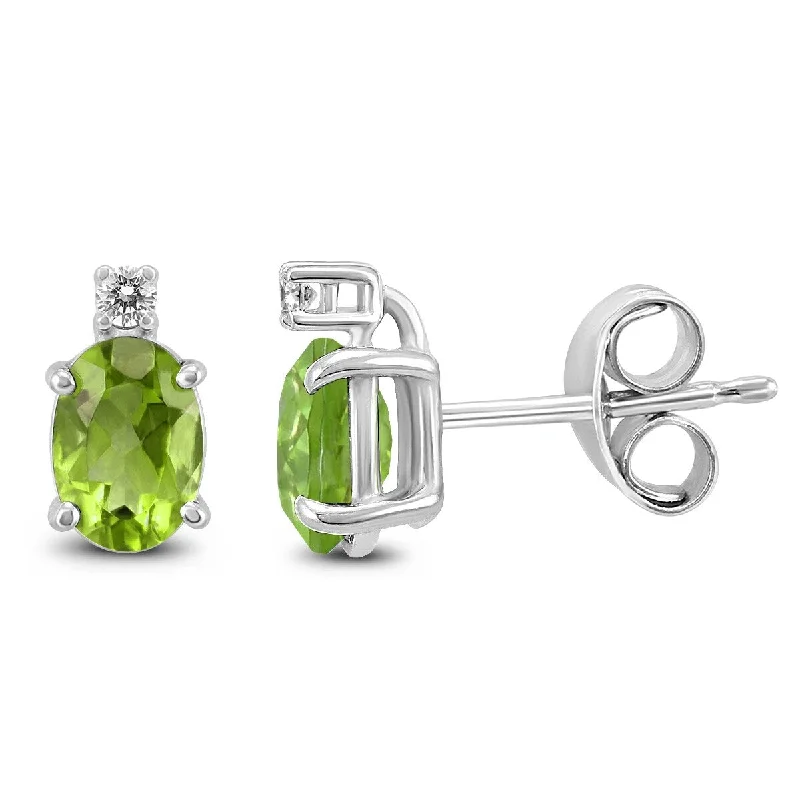 Marquee 14K White Gold 7x5MM Oval Peridot and Diamond Earrings