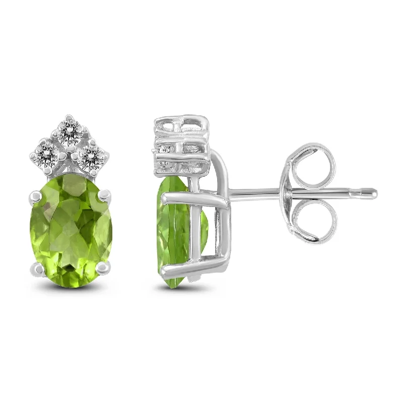 Marquee 14K White Gold 7x5MM Oval Peridot and Diamond Earrings