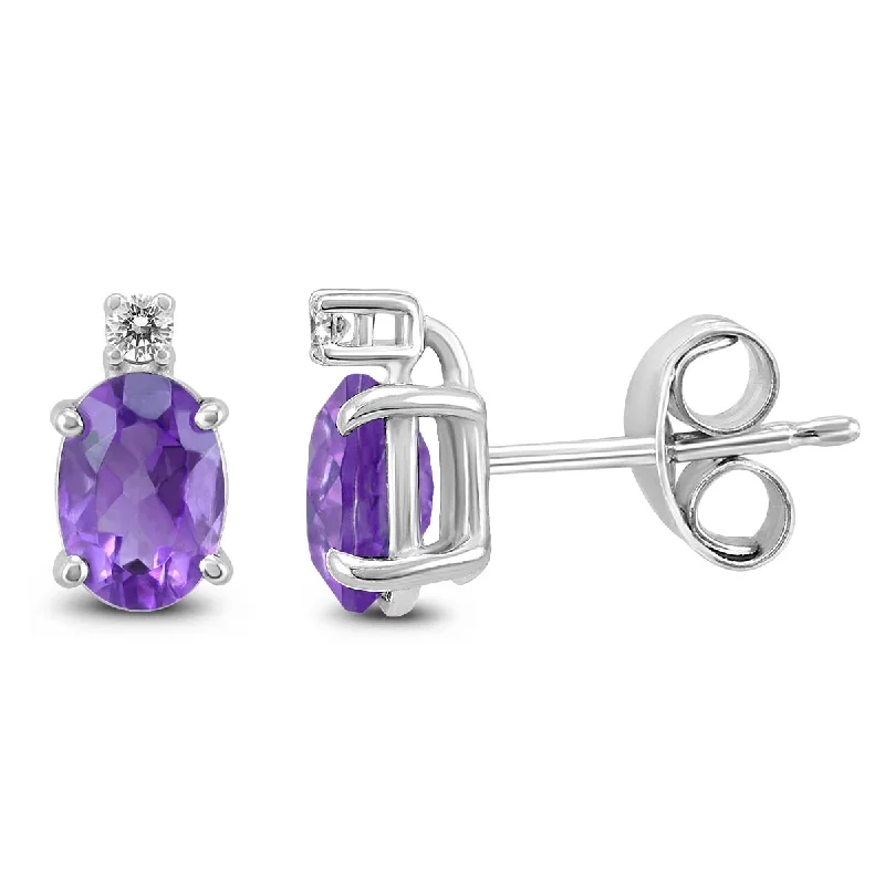 Marquee 14K White Gold 8x6MM Oval Amethyst and Diamond Earrings