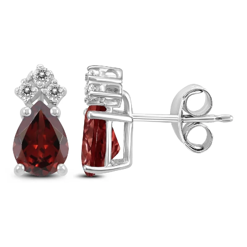 Marquee 14K White Gold 8x6MM Pear Garnet and Diamond Earrings