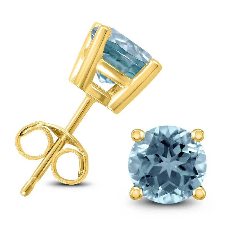 Marquee 14K Yellow Gold 4MM Round Aquamarine Earrings