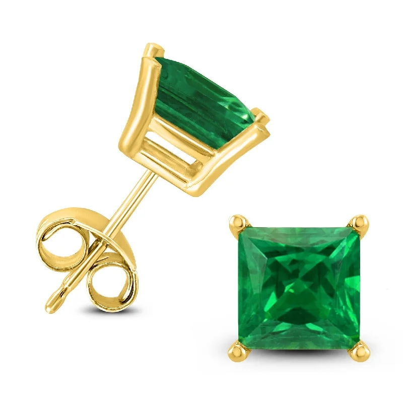 Marquee 14K Yellow Gold 4MM Square Emerald Earrings