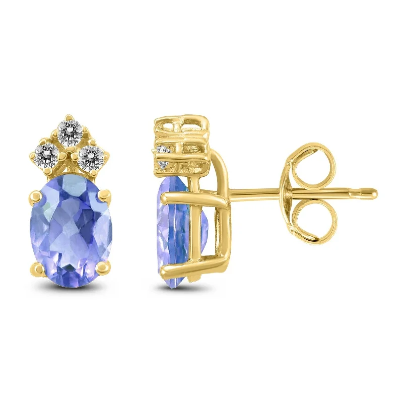 Marquee 14K Yellow Gold 5x3MM Oval Tanzanite and Diamond Earrings