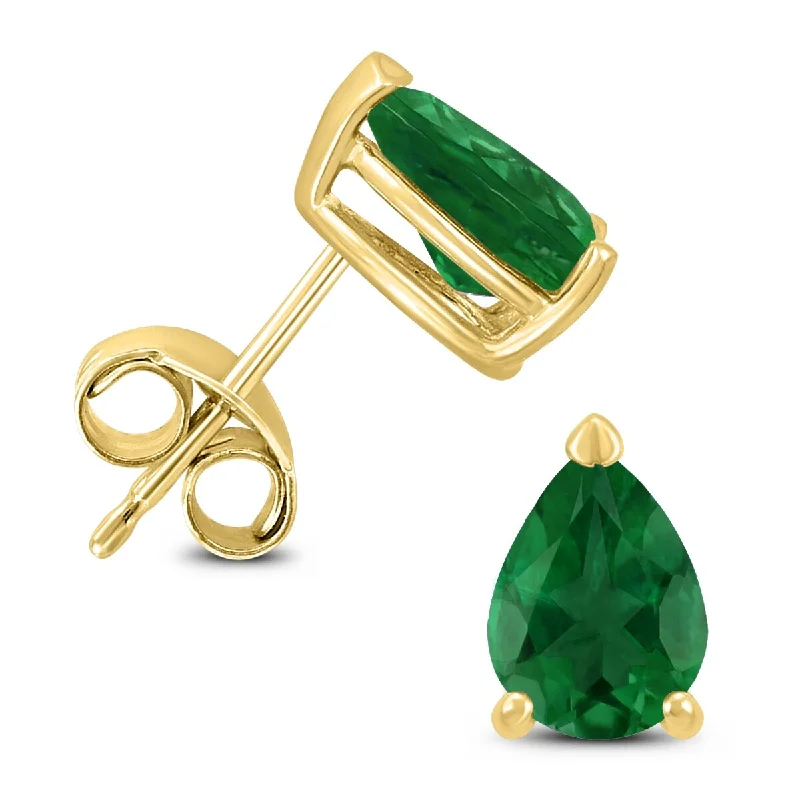 Marquee 14K Yellow Gold 5x3MM Pear Emerald Earrings