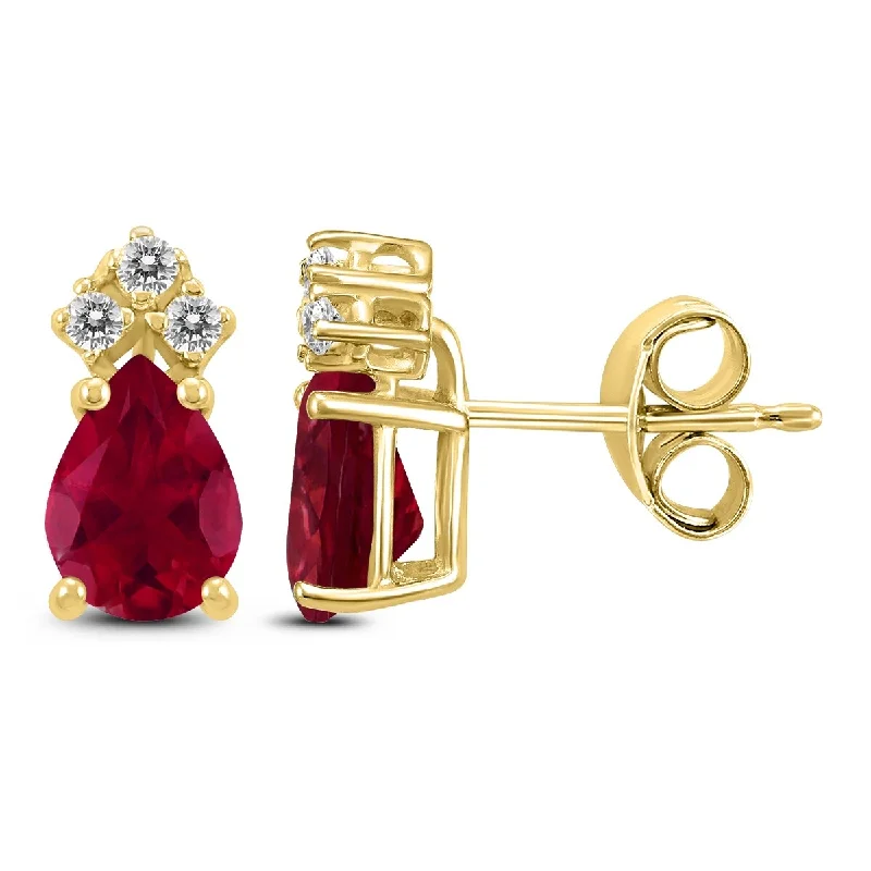 Marquee 14K Yellow Gold 5x3MM Pear Ruby and Diamond Earrings