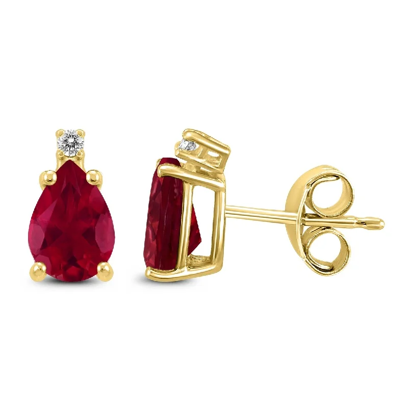 Marquee 14K Yellow Gold 5x3MM Pear Ruby and Diamond Earrings