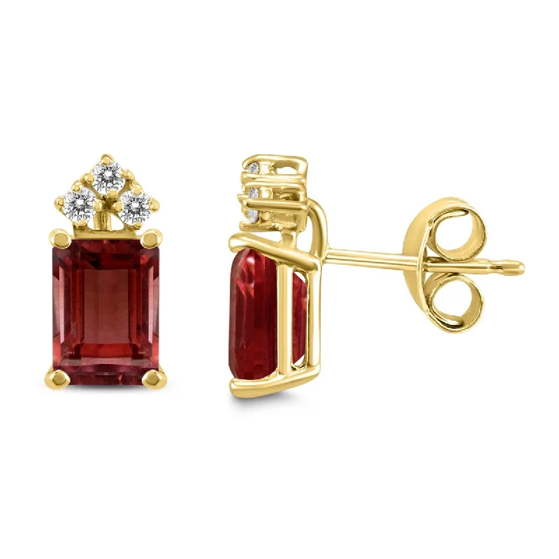 Marquee 14K Yellow Gold 6x4MM Emerald Shaped Garnet and Diamond Earrings