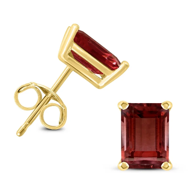 Marquee 14K Yellow Gold 6x4MM Emerald Shaped Garnet Earrings