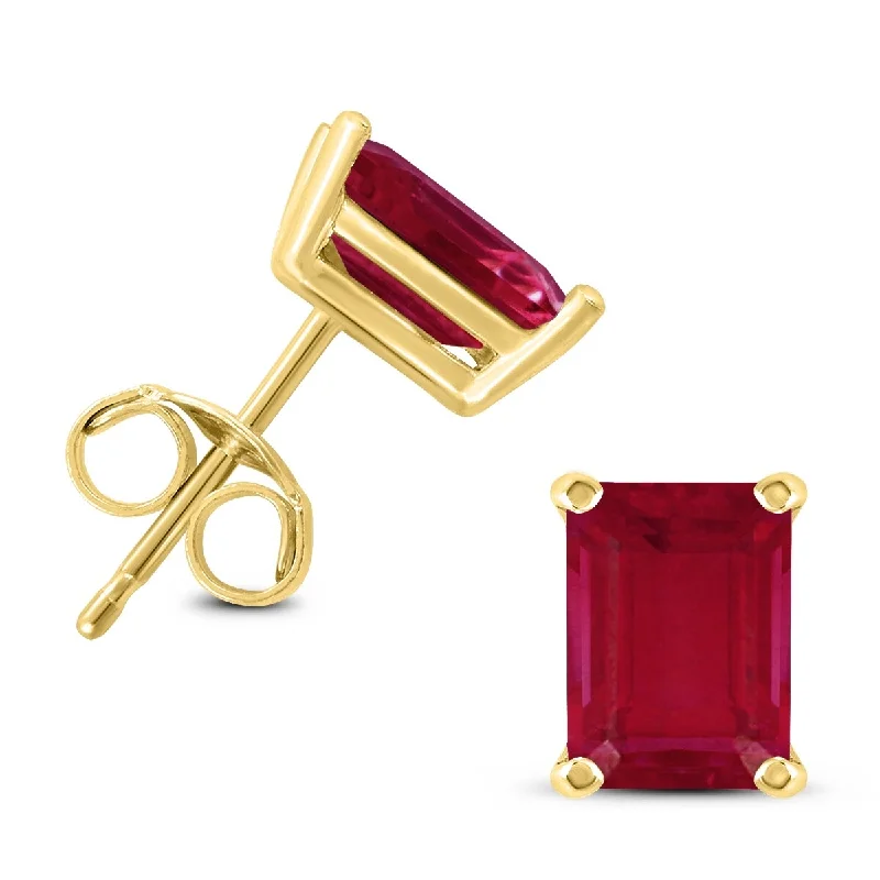 Marquee 14K Yellow Gold 6x4MM Emerald Shaped Ruby Earrings