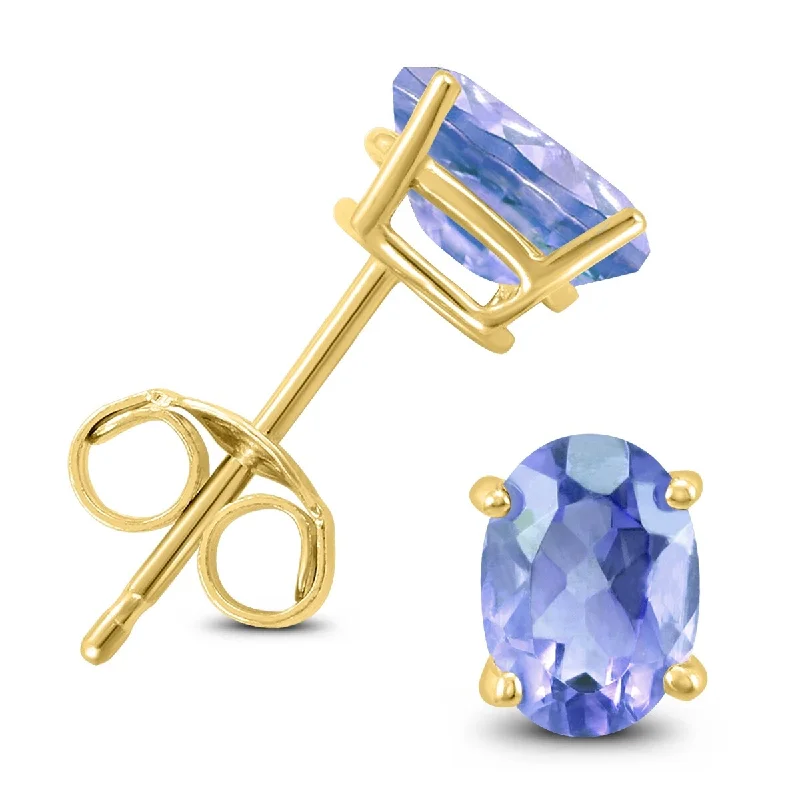 Marquee 14K Yellow Gold 6x4MM Oval Tanzanite Earrings