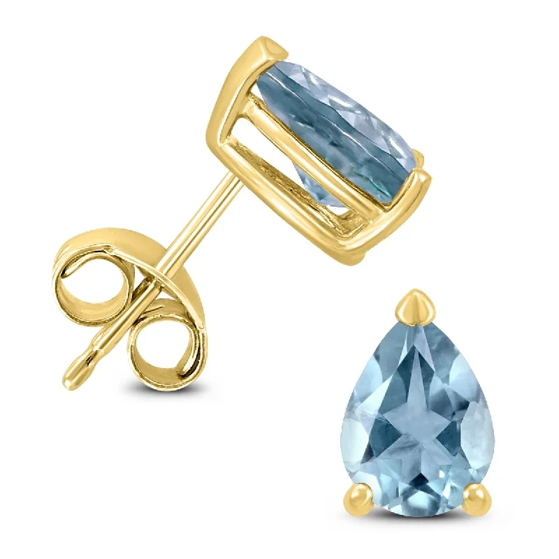 Marquee 14K Yellow Gold 6x4MM Pear Aquamarine Earrings