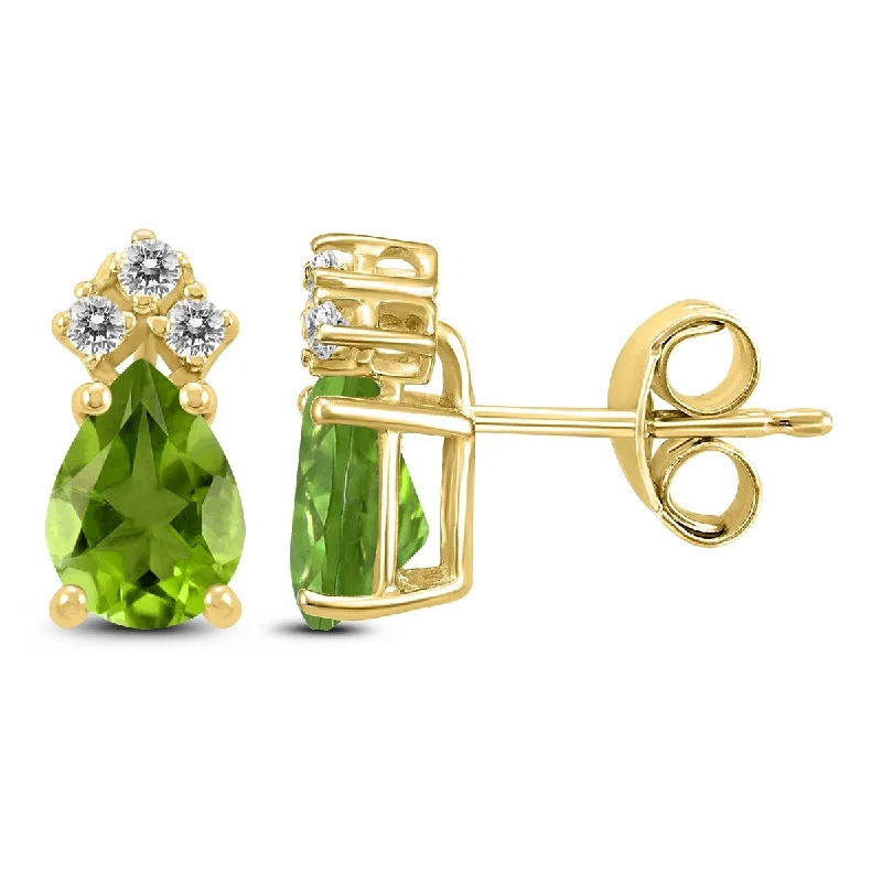 Marquee 14K Yellow Gold 6x4MM Pear Peridot and Diamond Earrings