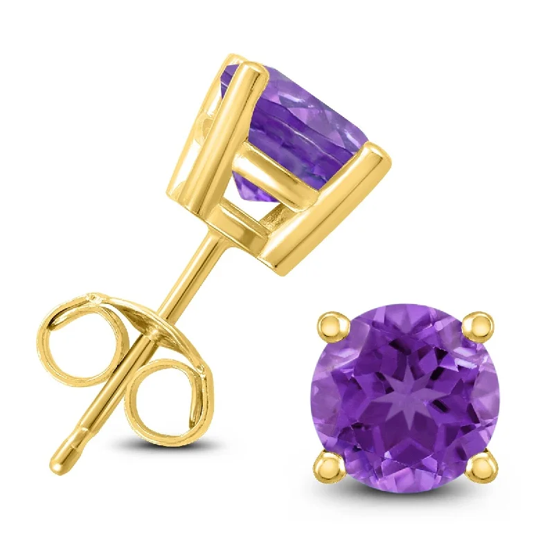 Marquee 14K Yellow Gold 7MM Round Amethyst Earrings