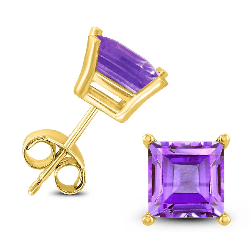 Marquee 14K Yellow Gold 7MM Square Amethyst Earrings